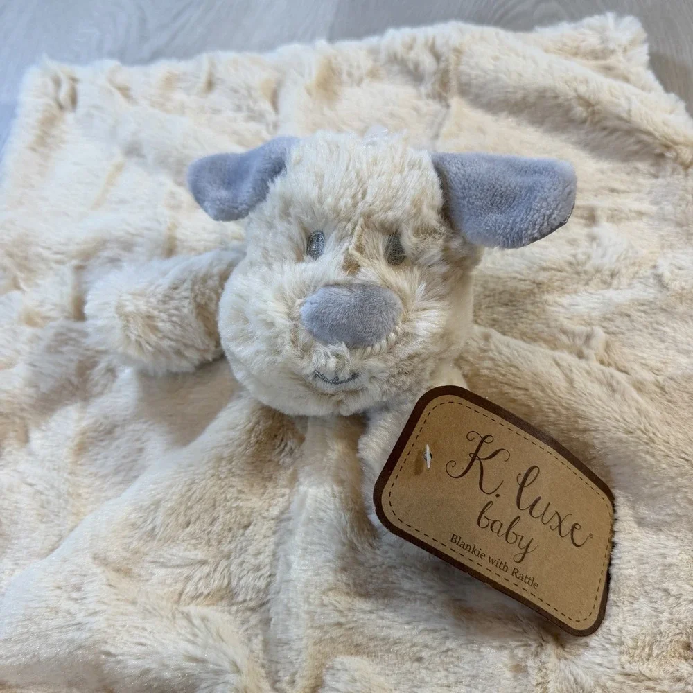 SECURITY BLANKET K LUXE CREAM PUP DOG GRAY EARS NOSE BACK KELLY SUPER FURRY